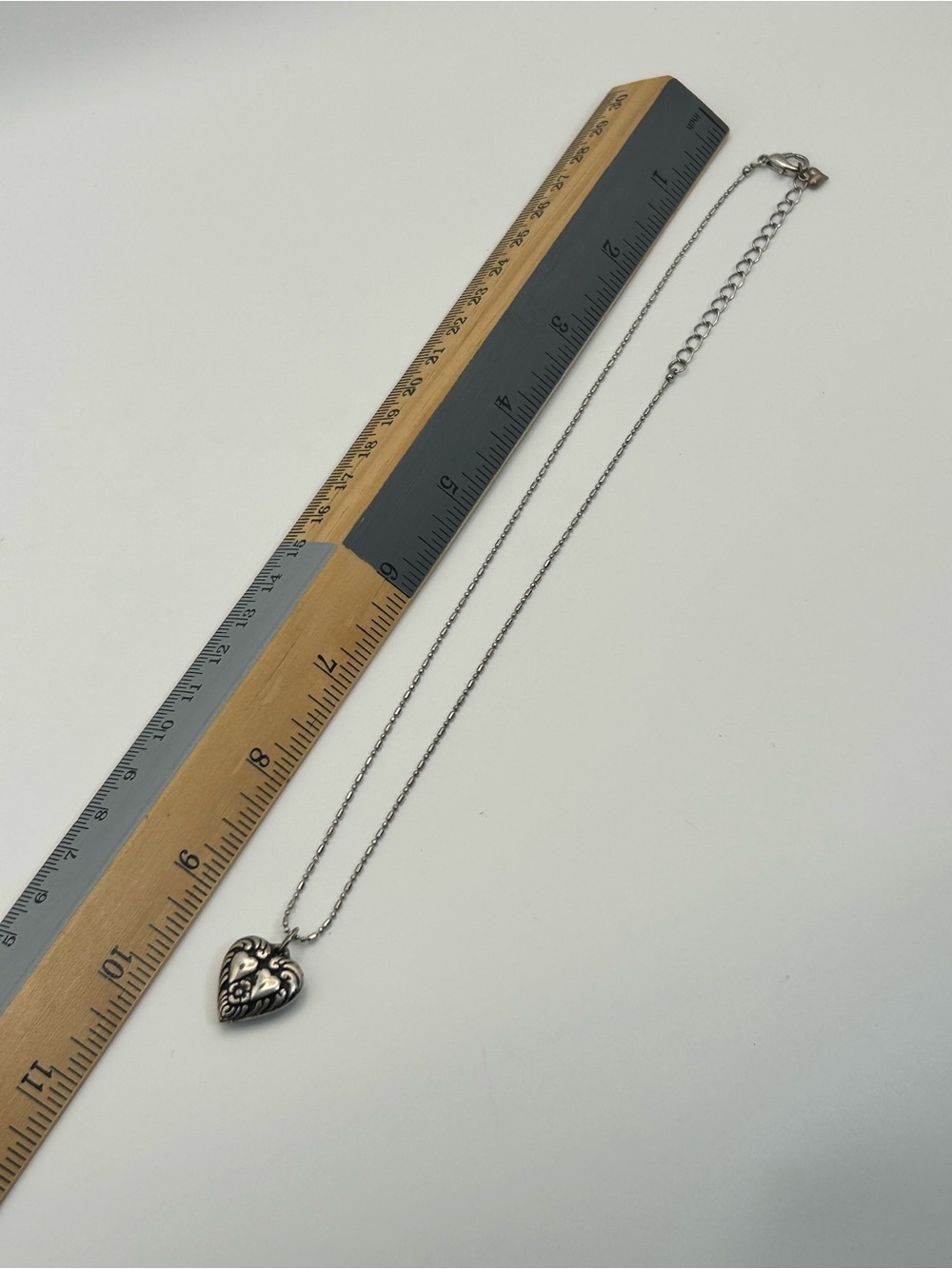 Vintage Ornate Heart Pendant Necklace - Silver-tone Petite Chain 18" Patina - Picture 7 of 8